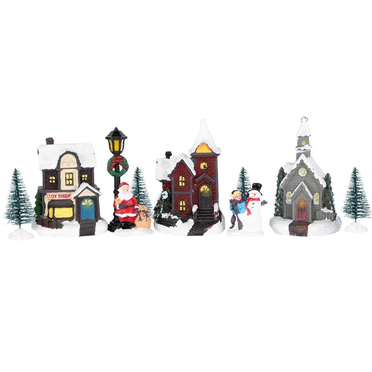 Northlight 10-Piece LED Lighted Houses and Trees Christmas Village Display Set